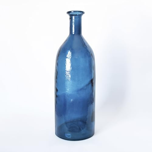 THE GLASS COMPANY Jarrón Alto de Vidrio, Diseño Mediterráneo Moderno, 35 cm, Decorativo para el Hogar o Exteriores, Acabado Liso (Azul Navy)