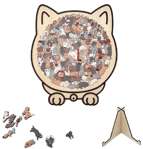 ZenithAura 135 Piezas Rompecabezas en Forma de Gato - Rompecabezas de Madera en Colores Morandi, Rompecabezas de Gato Adorable, Regalo para Amantes de los Gatos para Rela