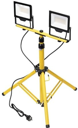 Latrans Faretto LED da costruzione con treppiede, 100 W, doppio 2 faretti da 50 W, 4000 K, faro da lavoro, 5 m, per interni ed esterni, regolabile in altezza (giallo)