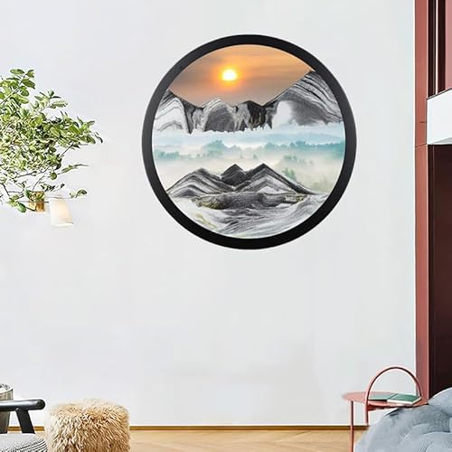 Väggkonst 360° roterande glas, rörlig, flytande sand, sandlandskap, film, väggmonterad, roterande skulptur för hemmakontor, kinetiska sandverktyg
