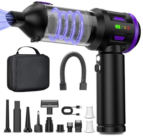PuSudar Aspirateur à Main, 22000PA Aspirateur Voiture sans Fil Puissant, 200000 TR/Min Moteur sans Balai, 4 en 1 Niveaux Réglables pour Poils d'animaux, Voiture, Maison, Violet