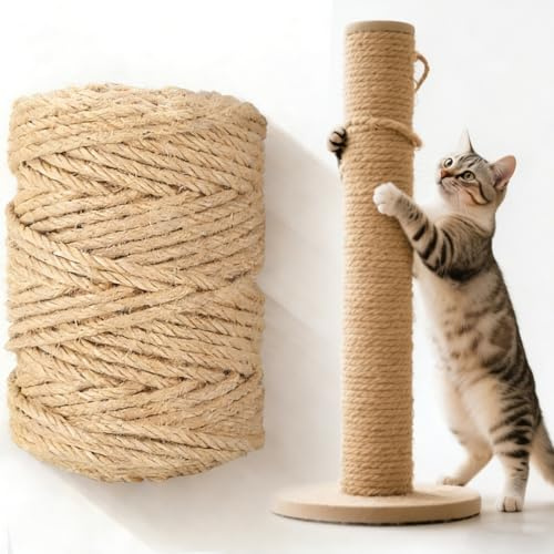 YIPFEN Corda Tiragraffi per Gatti 50M 6MM in Sisal Naturale Ricambi per Graffiatoio DIY Decorazione Giardino