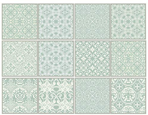 Cuadros Lifestyle Dekorative Stickerfliesen 15x15 cm | Mit tollen Motiven und Ornamenten für Wände und Fliesen | 12 teiliges Set | seidenmatt
