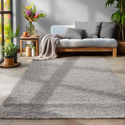 SIMPEX Flauschiger Teppich Wohnzimmer Schlafzimmer Läufer Flur Esszimmer Küchenteppich Hochflor Einfarbig Modernes Design 30 mm Florhöhe Kuschelweich, Hellgrau, 300 x 400 cm