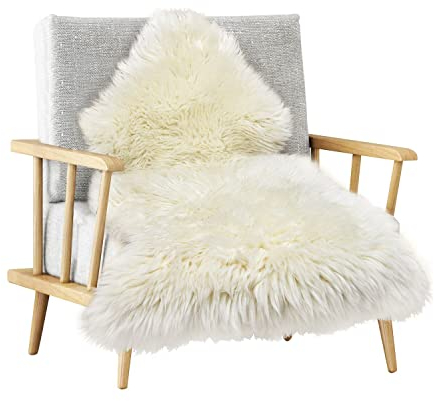 MYLUNE HOME Genuine Ivory Sheepskin Rug (90x55cm) Ultra Soft Fluffy Area Rugs Plush Chair Cover Sheepskin Cushion For Living Room, Sofa, Chair Carpet, Settee, Bed