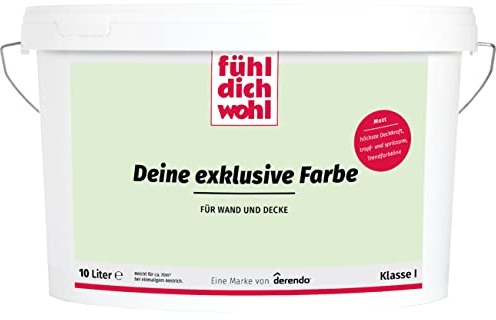 derendo Fühl Dich Wohl Wandfarbe grün, matte Farbe, hohe Deckkraft, verschiedene Grüntöne zur Auswahl (10L, Eisgrün)