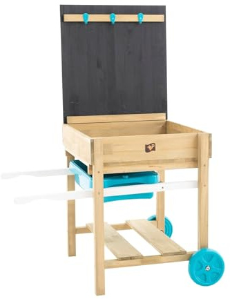 TP Toys Deluxe Sand And Water Table - FSC Certified Timber. Includes Sand Pit, Water Tray, Black Board, Plastic Hooks And Storage Shelf. Pack Away And Turn Into An Arts And Crafts Table - 3 Years+