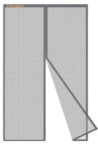 Risareyi Moustiquaire Porte Fenetre 115x210cm, en Fibre de Verre Gris Moustiquaire Aimantée Sans Perçage Avec Bande Adhésive, Rideau Magnétique pour Balcon, Fermeture Automatique