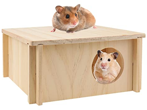 DAGORD Holz Hamsterhaus Hamster Versteck 20x20x9.5cm Hamster Eckhaus Meerschweinchen Haus Holz Hamsterhaus mit Abnehmbares Dach für Zwerghamster Rennmäuse Degus Stachelmäuse kleine Haustiere