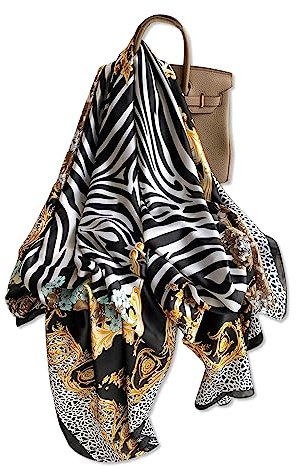 LumiSyne Women's Silk Scarves Animal Print Scarf Leopard Peacock Horse Print Long Shawl Warm Wrap Sunscreen Shawl All Season