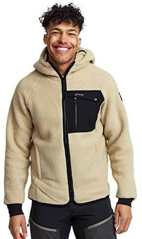 RevolutionRace Sherpa Hoodie für Herren, Outdoor Fleecejacken perfekt für Wanderungen und Outdoor-Abenteuer, Beige Khaki, M