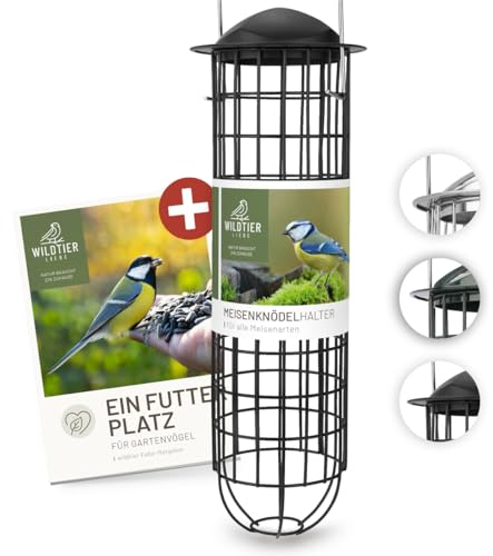 wildtier liebe Meisenknödelhalter 31cm, Schwarz - Vogelfutterspender aus rostfreiem Metall, Vogel Futterstation, Futtersäule, Wildvögel Futtersilo, ganzjährige Fütterung