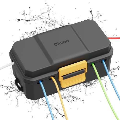 Diivoo Outdoor Waterproof Electrical Box, Large Size 6 Cable Seal Entry, Weather Proof Plug Box, Outside Connection Socket Enclosure for Extension Leads, Holiday Garden Lights, Tools, Black