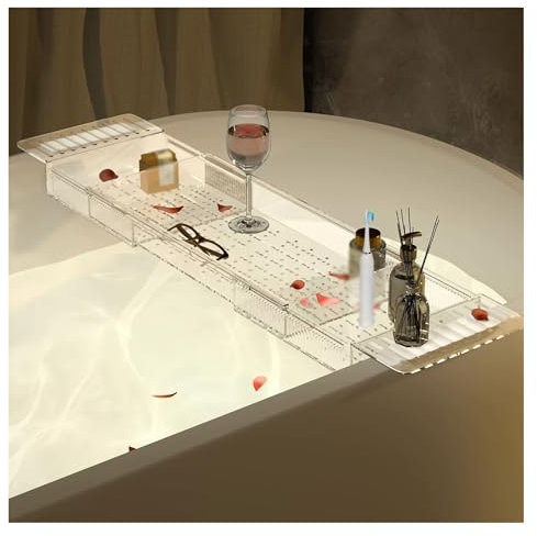 ZERVA Étagère de Rangement rétractable for Baignoire, Niveau d'apparence élevée, Plateau Lumineux de Douche de Luxe, Support de Salle de Bain, Support de Seau de Bain(Clear)