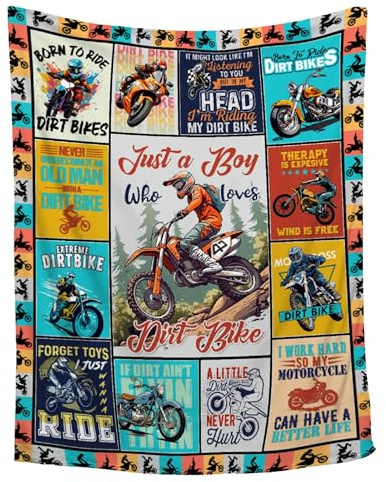 ZHONGKUI Dirt Bikes Throw Blanket,Gift for Motocross Rider,Just a Boy Who Loves Dirt Bikes Flannel Blanket for Boys Kids Teens,Motorcycle Blanket for Bed,Camping,Travel,40x50-Throw Size for Kids