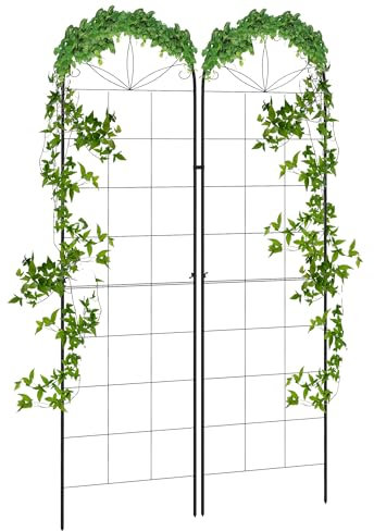 Outsunny Set of 2 Garden Trellis, Metal Trellis for Climbing Plants Support Frames, 50 x 180cm, Grid Design