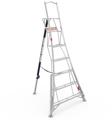 Henchman Fully Adjustable Aluminium Tripod Ladder - 3 Adjustable Legs, 150kg Load Capacity, 5-year warranty, Free Rubber Feet for Indoor Use (8ft / 2.4m)