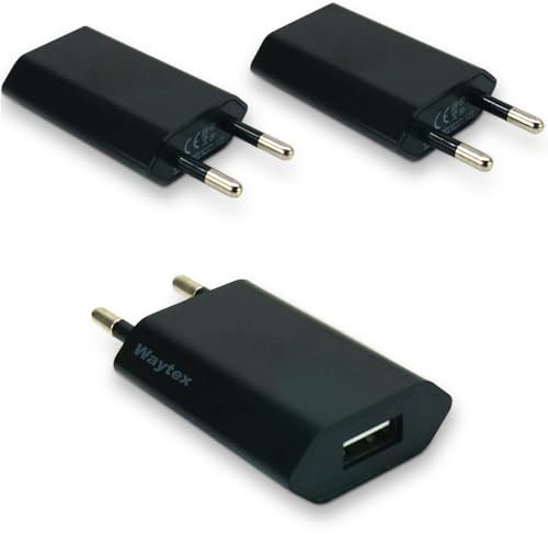 Waytex Lot de 3 Chargeurs USB A 5V - 1A, Prise Chargeur Secteur Universel USB pour iPhone, iPad, Smartphone Android, Smartwatch, Tablette, Écouteurs, Noir