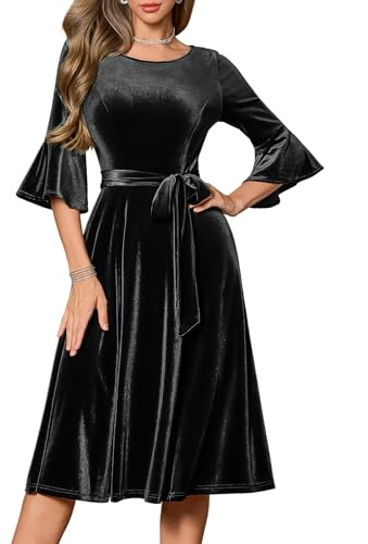 HomRain Vestido Elegante de Manga 3/4 para Mujer, Vestido Formal para Cóctel, Elegante para Otoño/Invierno, Vestido de Navidad, Vestido de Iglesia, Vestido de Trabajo, M