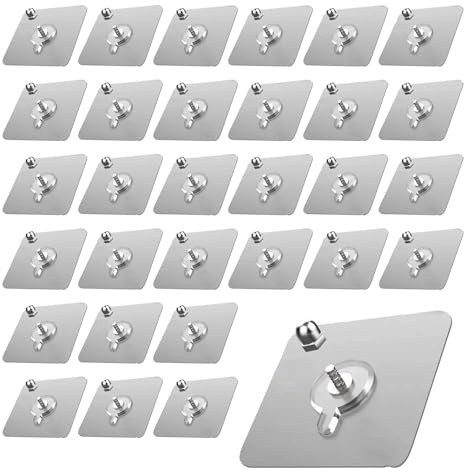 30 Piezas Ganchos Adhesivos para Pared, 14mm Tornillos Adhesivos Desmontables Clavos sin Taladro, Colgadores Adhesivos Resistentes, Tornillos Adhesivos para Pared Clavos para Colgar