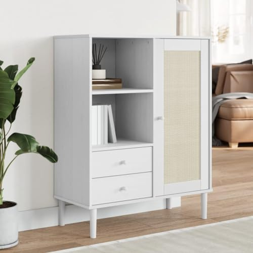 Highboard SENJA Rattan Look White 35.4x15.7x44.1 Solid Wood Pine