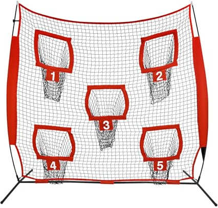 Rete da allenamento per rugby, 5 tasche per bersaglio, rete da lancio, per migliorare la precisione di lancio per interni ed esterni, per adolescenti e giocatori di palla, 2,13 x 2,13 m