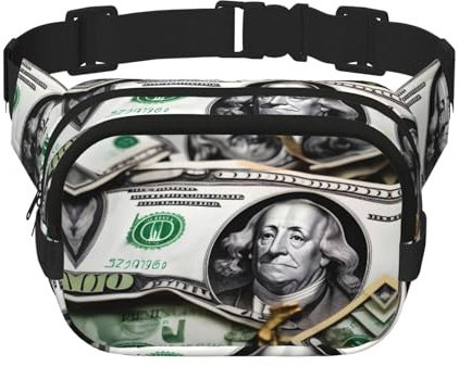Banknote Patterns Sac banane imprimé à la mode, sac messager unisexe, sac banane de voyage tendance, noir, taille unique