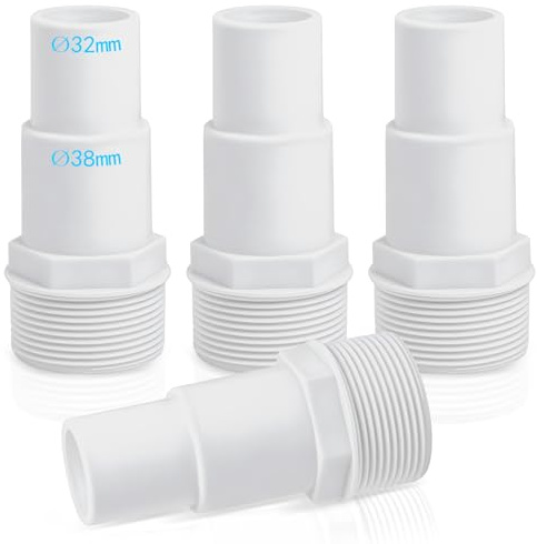 UTEFIF Juego de 4 Conectores de Manguera para Piscina, diámetro de 32/38 mm a Boquilla de Manguera de 1,5 Pulgadas, Adaptador de Piscina, Color Blanco