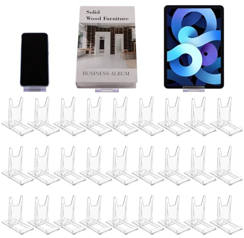 AKOLAFE 30 Pack IPad Stand Clear Plastic Plate Stand for Display Adjustable Small Acrylic Plate Stands Multifunctional Holder Separable Tabletop Picture Stands for Plates, Phones, Photo Frames, Book