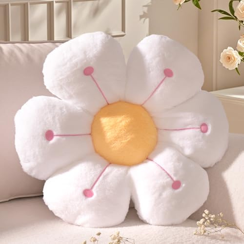 Yhoelata Cojin Flor Blanco Amarillo, Cojín de Suelo Estético para Habitación, Cojines Sofa, Cojines Cama Decoración de Dormitorio, Decoración de Habitación Infantil, 50 cm