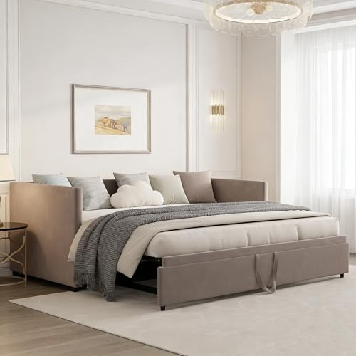 BRILVERDE Divano Letto imbottito, divano letto allungabile, 90/180 x 200 cm, divano pieghevole con funzione sleep, divano letto 2 posti con funzione sonno, velluto, grigio