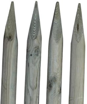 TIMBERMIK ø 8cm Pack De 4 Estacas De Madera Con Punta Largo 140 cm Tutores para Plantas Impregnado verde oliva Poste Jardín Madera Natural Para Árboles Poste Para Valla Piquetas
