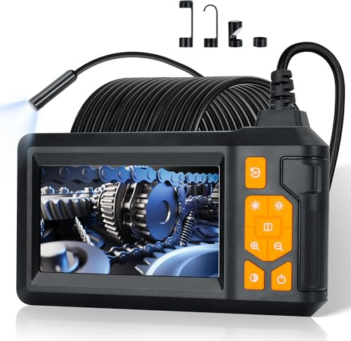 Romon Endoskopkamera mit Licht, Endoskop 1080P HD Rohrkamera Kanalkamera mit 8 LEDs, 4.3 IPS IP67 Bildschirm 8mm Schlangenkamera Inspektionskamera Livebild Halbstarres Kabel 39,4FT(10M), 2000mAh Akku