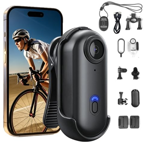 TKMARS Mini Cámara de Acción para Pulgar 4K, Cámara Deportiva WiFi Corporal Portátil para Vlogging, Videocámara POV Impermeable con Clip Giratorio de 360°, Grabadora de Vídeo Magnética Manos Libres