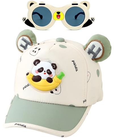 Panda Casquette de Baseball pour Enfant, 2PCS Chapeau Soleil et Lunettes de Soleil Chapeaus de Sport Casquettes Broderie de Baseball Réglable Chapeau Visière Casquettes de Soleils pour Enfant