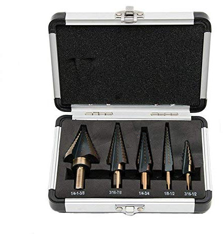 Malayas 5PCS Large High Speed Steel Cobalt Multiple Hole 50 Sizes Step Drill Bit Set for Cutting Holes in Steel, Aluminum, Copper, Stainless Steel, Brass, Plexiglass, Wood and Laminates