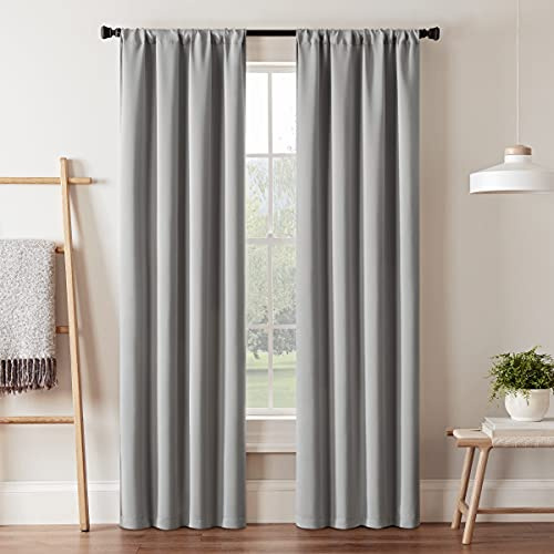 Eclipse Blackout Curtains for Bedroom-Darrell 37 x 84 Insulated Darkening Single Panel Rod Pocket Window Treatment Living Room, Grey