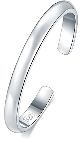 BORUO 925 Sterling Silver Toe Ring, Hypoallergenic Adjustable Band Ring 2mm