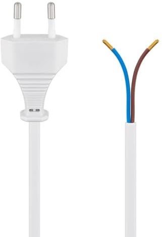 CABLEPELADO Cable alimentación Tipo C CEE7 | Enchufe Bipolar a bornes | Sección 0.75mm² | HO3VVH2-F | Apto para enchufes, regletas, Fuentes de alimentación, portalamparas | Blanco | 1.50 Metros