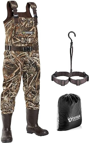 OXYVAN Duck Hunting Waders with 600G Rubber Boots Waterproof Insulated, Neoprene Realtree MAX5 Camo Fishing Chest Waders for Big and Tall Men & Women(Includes Boots Hanger&Storage Bag)