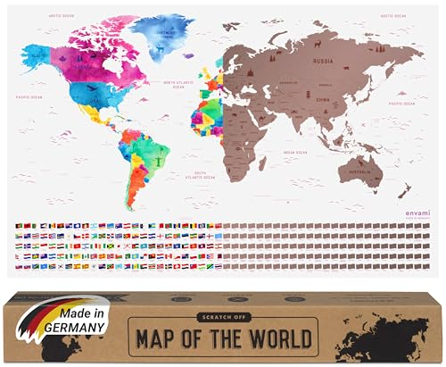 envami® Mappa del Mondo da Grattare - 68 X 43 CM - Idee Regalo - mappamondo da grattare con Bandiere - Scratch off Map - Mappa da grattare - Cartina Mondo da grattare - Oro rosa Inglese