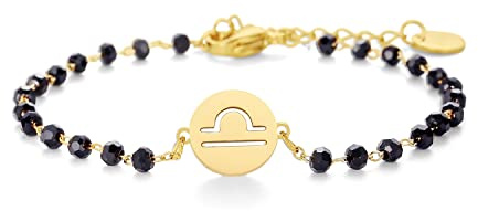 PengJin-Femmes 12 Bracelet Constellation, Chaîne en Acier Inoxydable Bracelet de Poignet Charme Bracelet en Cristal Perlé