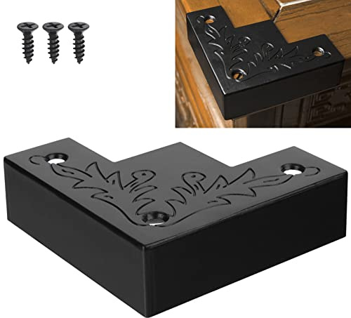 Foxwake Protection d'angle en métal noir - 8,4 x 8,4 x 2,5 cm - 4 pièces - Protection d'angle de porte coulissante en alliage de zinc - Support avec vis