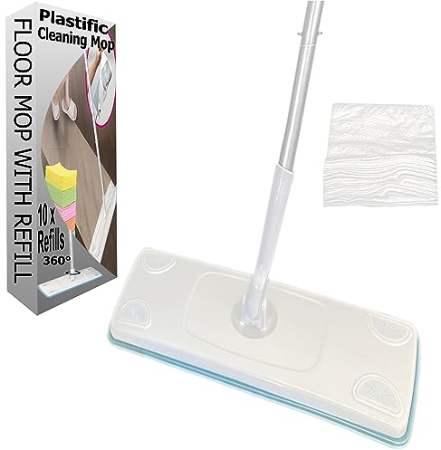 plastific Super Absorbent Microfiber Dust Mop With FREE 10 x REFILLS, Telescopic Handle Noodle Cleaner Sweeper Wooden Laminate Tile Floor Wet Dry (1 White Refills - 37.5*12*120m), Green