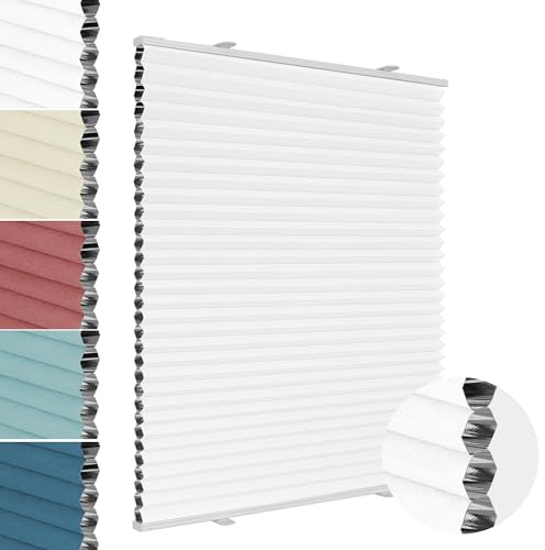 Allesin Wabenplissee ohne Bohren - Verdunklungsplissee 100% Blackout,Weiß-weiß 90x130 cm Thermo & Schallschutz Plissee Klemmfix für Fenster, feucht abwischbar Wärmeisolierung, für Mietwohnungen