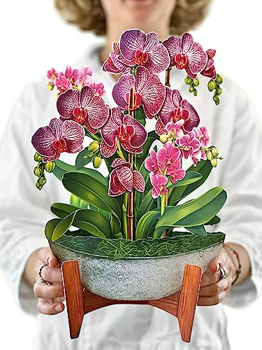 Freshcut Paper Pop Up Cards, Orchid Oasis, 12 Inch Life Sized Forever Flower Bouquet 3D Popup Greeting Card, Anniversary Card, Mother's Day, Blank Notecard & Envelope