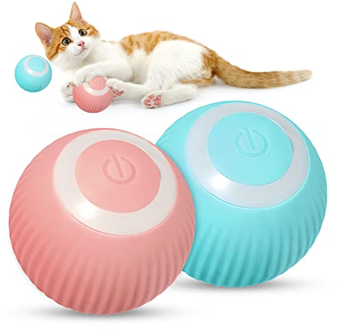 Katzenspielzeug Elektrisch Katzenball, Interaktives Katzenspielzeug Ball mit LED Licht, USB 360-Grad-Ball selbstbeschäftigung Intelligenz Wiederaufladbarer Elektrische Katzenbälle für Katzen (2pcs)