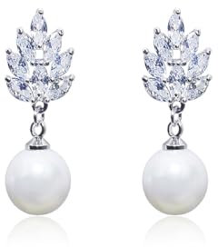 ankbrats 925 Sterling Silber Perlen Hängend Ohrstecker Damen, Süßwasserperlen Blatt Ohrstecker Siber 925 mit Zirkonia, Hypoallergene Perlen Ohrringe Stecker für Mädchen