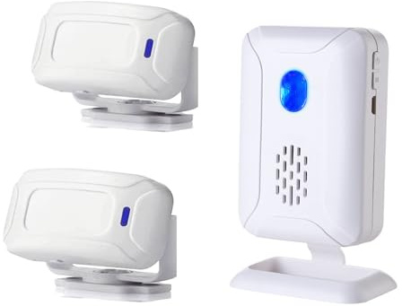 Rörelsesensor larm dörrklocka, dörrklocka klocka klocka för affärer när du går in, lagra välkomstringare, dörrklockor när dörren öppnas, brevlådevarning, vårdgivarpåminnelse för äldre (2 sensorer och