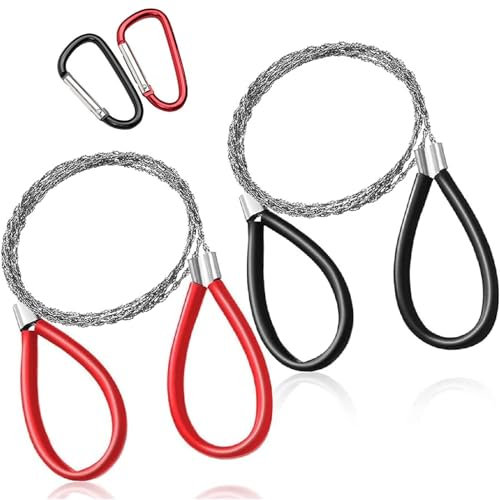 Sierra de Alambre,Sierra de Bolsillo de Acero Inoxidable,Sierra de Alambre de Emergencia,2PC Sierra de Cadena de Mano con Mosquetón Pequeña Y Manejable para Actividades al Aire Libre Y Camping